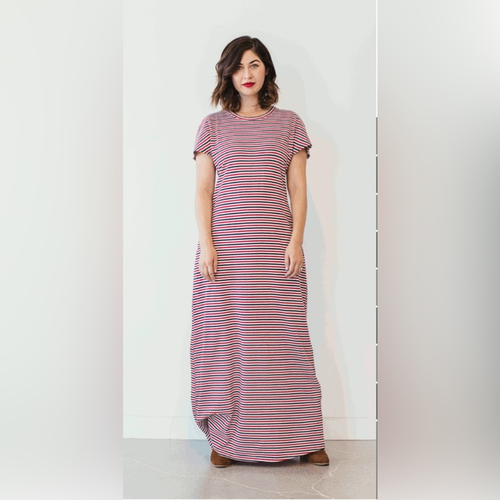 LuLaRoe Pink and White Striped Maxi Dress